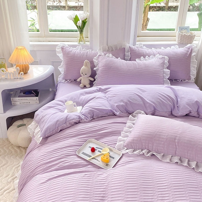 91家纺网 家纺一手货源 找家纺 慕澄  2023新款叶子泡泡雪纺花边系列 叶子泡泡-香芋紫