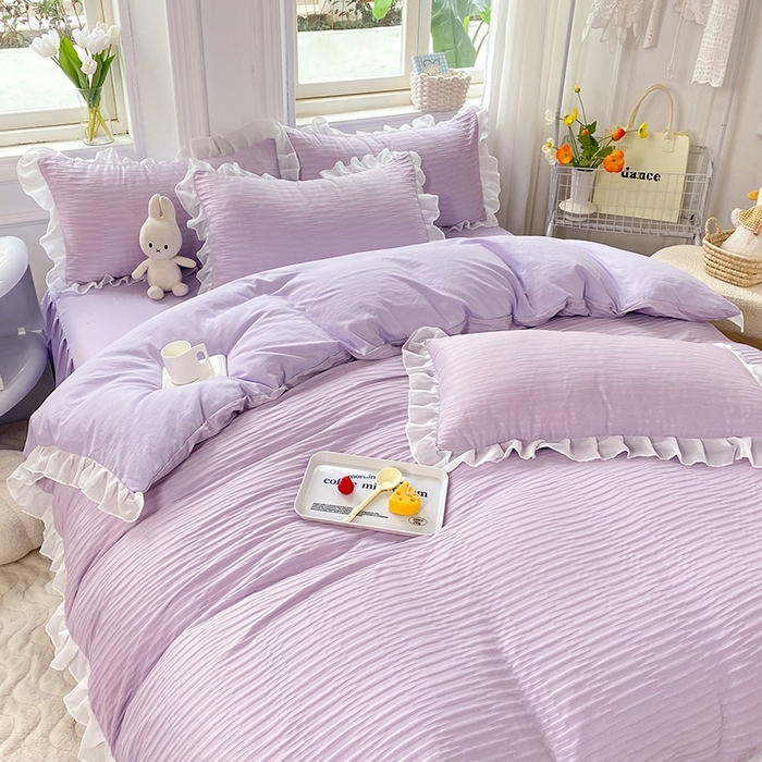 91家纺网 家纺一手货源 找家纺 慕澄  2023新款叶子泡泡雪纺花边系列 叶子泡泡-香芋紫