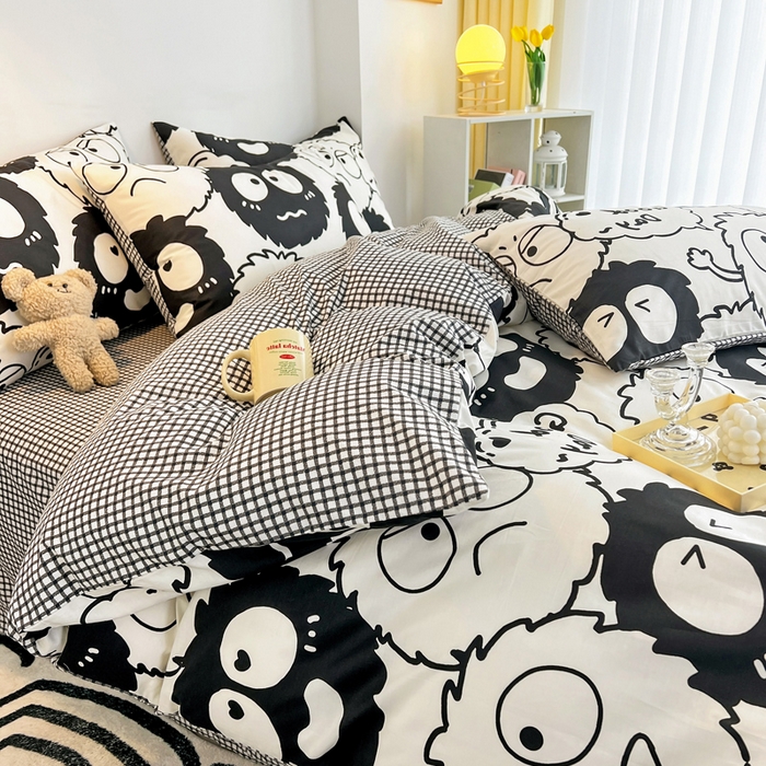 91家纺网 家纺一手货源 找家纺 西引力 2023新款全棉AB版童趣印花套件系列单品床单床笠 煤球
