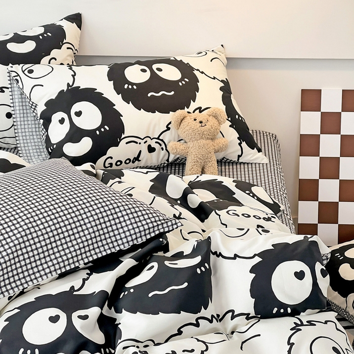 91家纺网 家纺一手货源 找家纺 西引力 2023新款全棉AB版童趣印花套件系列单品床单床笠 煤球