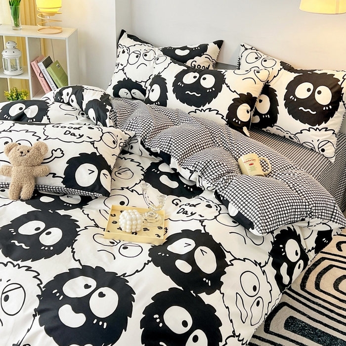 91家纺网 家纺一手货源 找家纺 西引力 2023新款全棉AB版童趣印花套件系列单品床单床笠 煤球