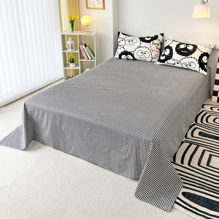 91家纺网 家纺一手货源 找家纺 西引力 2023新款全棉AB版童趣印花套件系列单品床单床笠 煤球