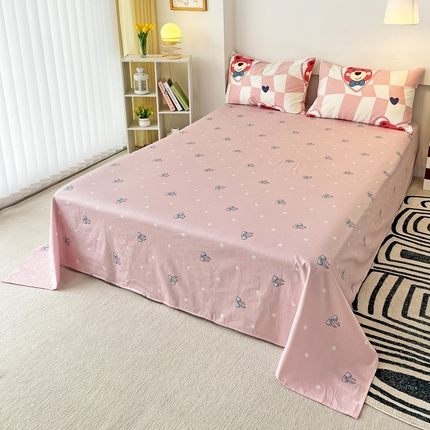 91家纺网 家纺一手货源 找家纺 西引力 2023新款全棉AB版童趣印花套件系列单品床单床笠 害羞熊