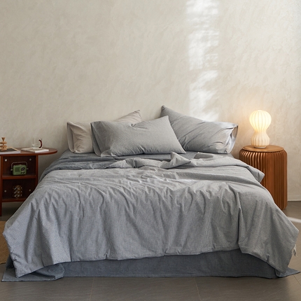 91家纺网 家纺一手货源 找家纺 莱宁被业 2023新款无印直播风a类全棉色织水洗天丝棉夏被四件套  绅蓝