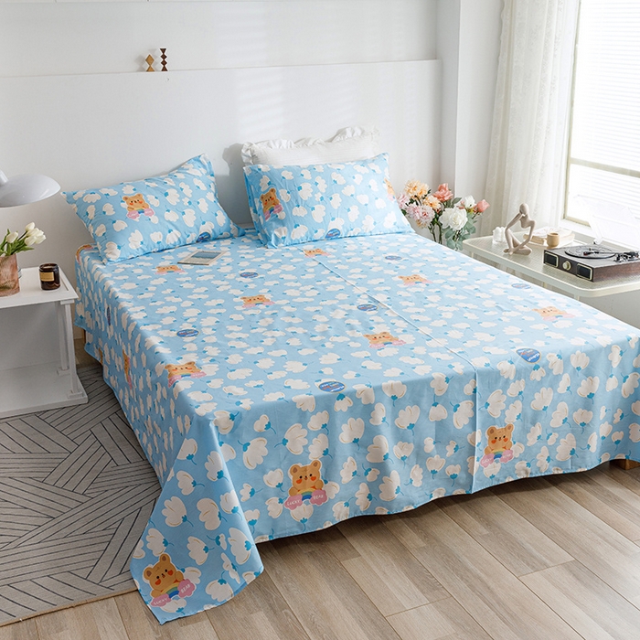 91家纺网 家纺一手货源 找家纺 莱宁被业 2023新款13070纯棉夏凉被全棉夏被四件套 彩虹云朵