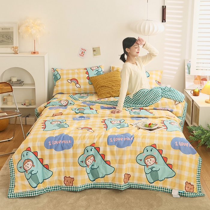 91家纺网 家纺一手货源 找家纺 莱宁被业 2023新款13070纯棉夏凉被全棉夏被四件套 春田花花