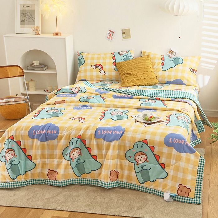 91家纺网 家纺一手货源 找家纺 莱宁被业 2023新款13070纯棉夏凉被全棉夏被四件套 春田花花