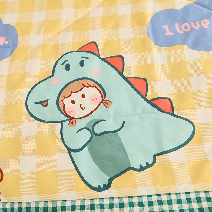 91家纺网 家纺一手货源 找家纺 莱宁被业 2023新款13070纯棉夏凉被全棉夏被四件套 春田花花