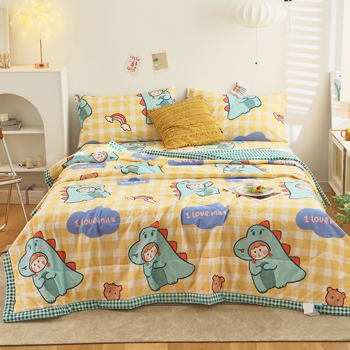 91家纺网 家纺一手货源 找家纺 莱宁被业 2023新款13070纯棉夏凉被全棉夏被四件套 春田花花