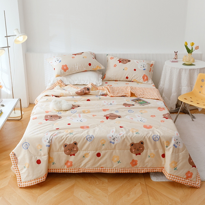 91家纺网 家纺一手货源 找家纺 莱宁被业 2023新款13070纯棉夏凉被全棉夏被四件套 贩卖蜜糖