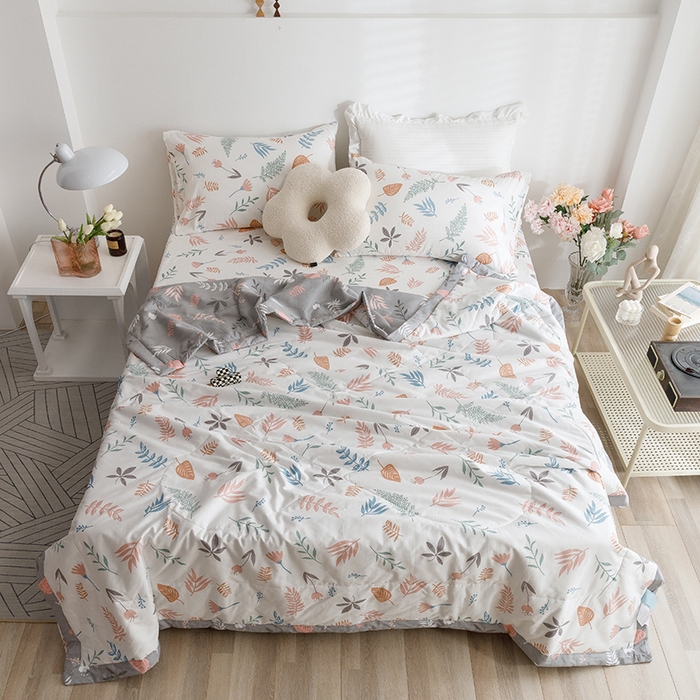 91家纺网 家纺一手货源 找家纺 莱宁被业 2023新款13070纯棉夏凉被全棉夏被四件套 朵拉花园