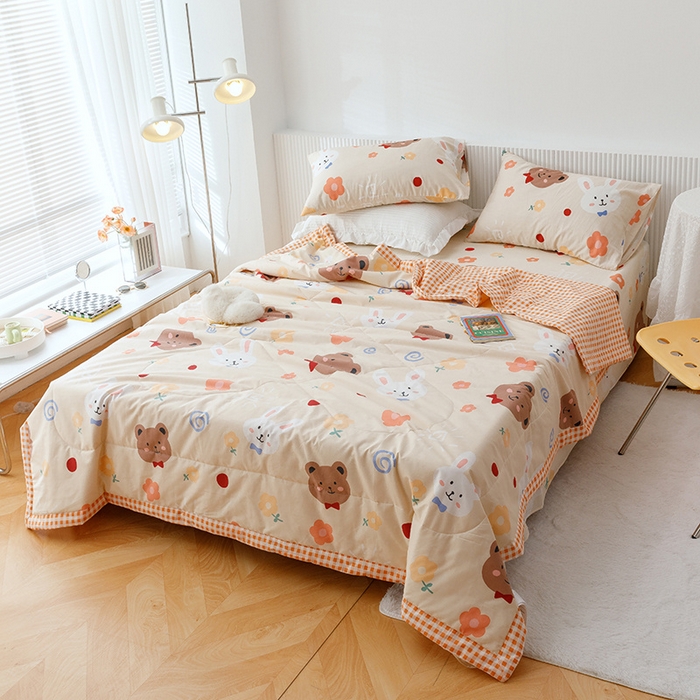 91家纺网 家纺一手货源 找家纺 莱宁被业 2023新款13070纯棉夏凉被全棉夏被四件套 贩卖蜜糖