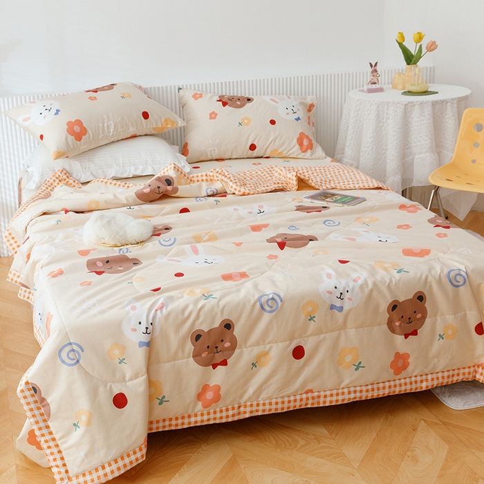 91家纺网 家纺一手货源 找家纺 莱宁被业 2023新款13070纯棉夏凉被全棉夏被四件套 贩卖蜜糖