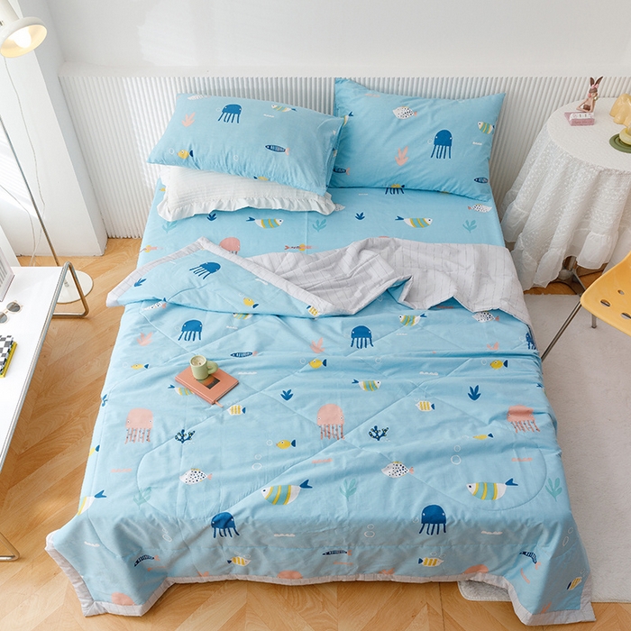 91家纺网 家纺一手货源 找家纺 莱宁被业 2023新款13070纯棉夏凉被全棉夏被四件套 海洋奇缘