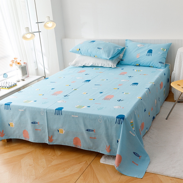 91家纺网 家纺一手货源 找家纺 莱宁被业 2023新款13070纯棉夏凉被全棉夏被四件套 海洋奇缘