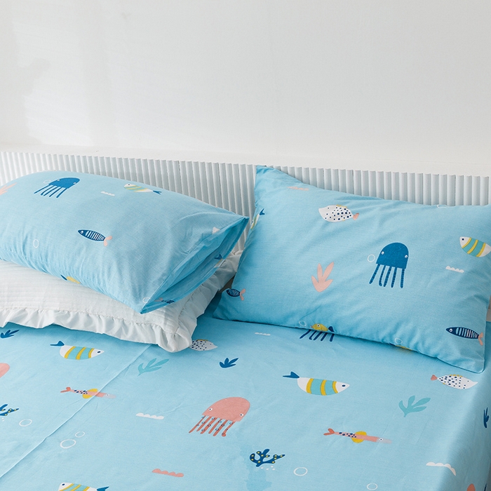 91家纺网 家纺一手货源 找家纺 莱宁被业 2023新款13070纯棉夏凉被全棉夏被四件套 海洋奇缘