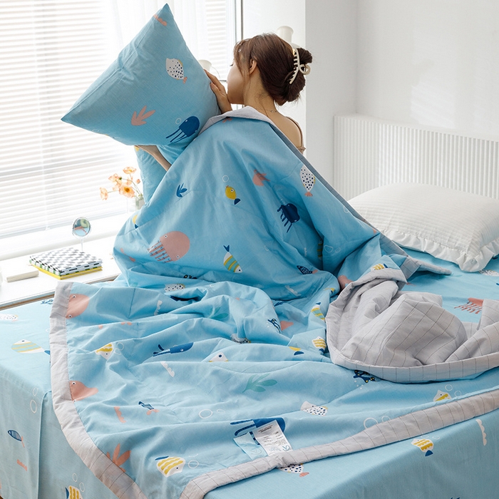 91家纺网 家纺一手货源 找家纺 莱宁被业 2023新款13070纯棉夏凉被全棉夏被四件套 海洋奇缘