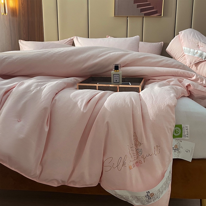 91家纺网 家纺一手货源 找家纺 蓝庭2023新款提花抗菌被子被芯夏被空调被春秋被冬被 粉色