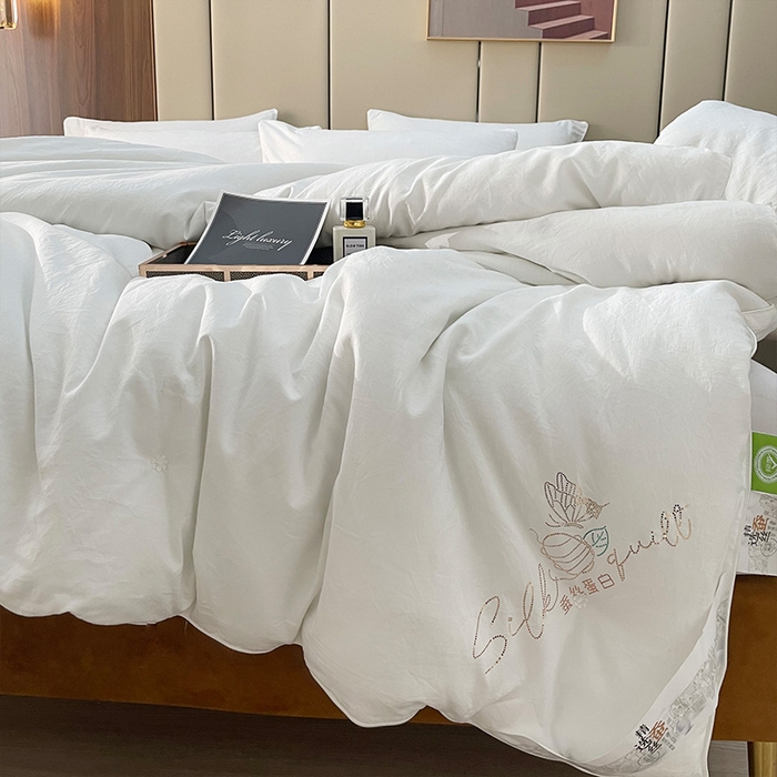 91家纺网 家纺一手货源 找家纺 蓝庭2023新款提花抗菌被子被芯夏被空调被春秋被冬被 白色