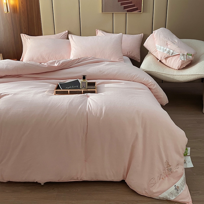 91家纺网 家纺一手货源 找家纺 蓝庭2023新款提花抗菌被子被芯夏被空调被春秋被冬被 粉色