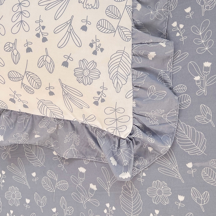 91家纺网 家纺一手货源 找家纺 大米 23韩版印花纯棉全棉荷叶边四件套12868套件 四叶草-冰川蓝