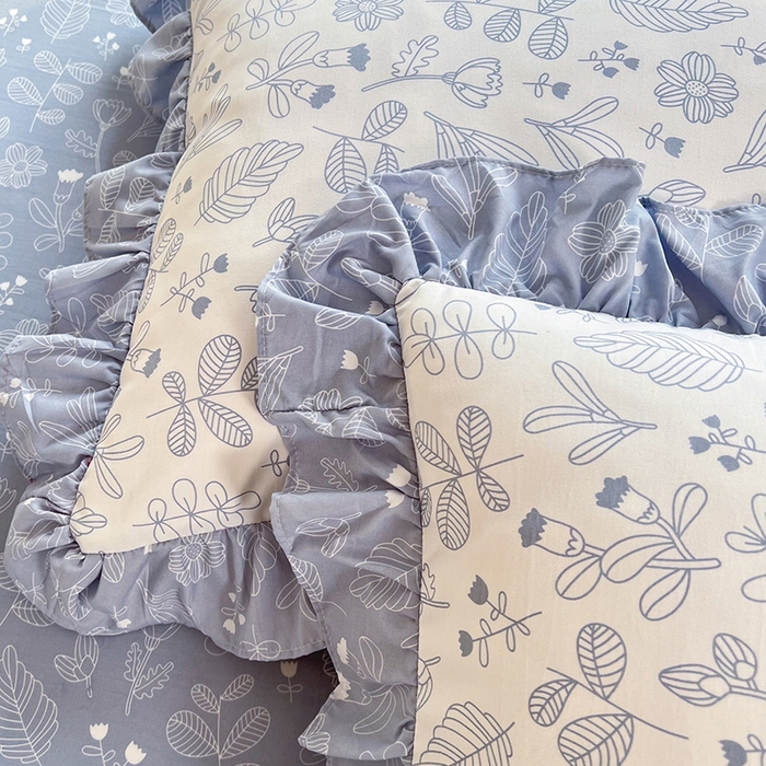 91家纺网 家纺一手货源 找家纺 大米 23韩版印花纯棉全棉荷叶边四件套12868套件 四叶草-冰川蓝