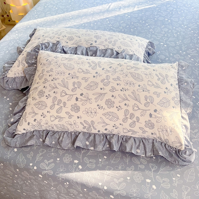 91家纺网 家纺一手货源 找家纺 大米 23韩版印花纯棉全棉荷叶边四件套12868套件 四叶草-冰川蓝