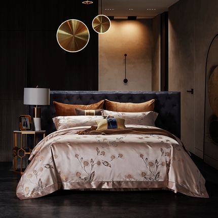 91家纺网 家纺一手货源 找家纺 晋瑞 2023新款色织全真丝四件套 薄荷粉