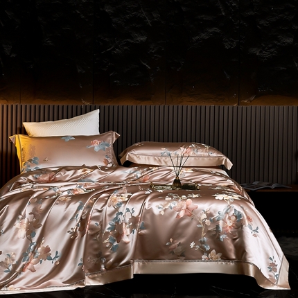 91家纺网 家纺一手货源 找家纺 2025新款色织大提花全真丝桑蚕丝四件套