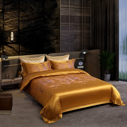 91家纺网 家纺一手货源 找家纺 晋瑞 2023新款色织全真丝四件套 康庄凯旋