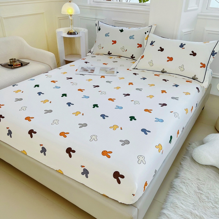 91家纺网 家纺一手货源 找家纺 新款60支13376纯棉印花四件套系列-单床笠 兔宝宝