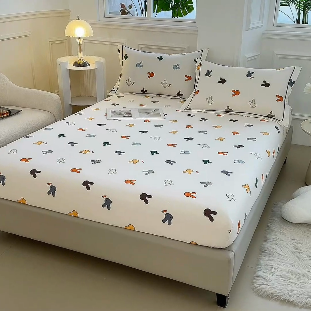 91家纺网 家纺一手货源 找家纺 新款60支13376纯棉印花四件套系列-单床笠 兔宝宝