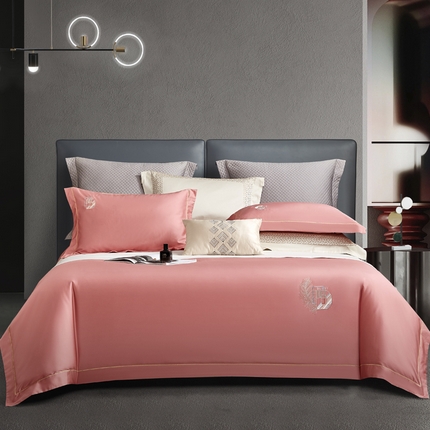 琉宿  2023新款澳棉CR工艺50s双股长绒棉绣花四件套露西亚刺绣系列 露西亚-粉豆沙