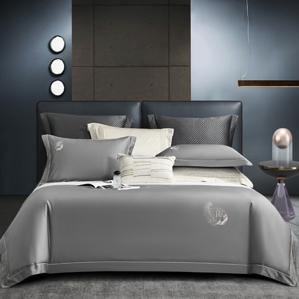 琉宿  2023新款澳棉CR工艺50s双股长绒棉绣花四件套露西亚刺绣系列 露西亚-爵士灰