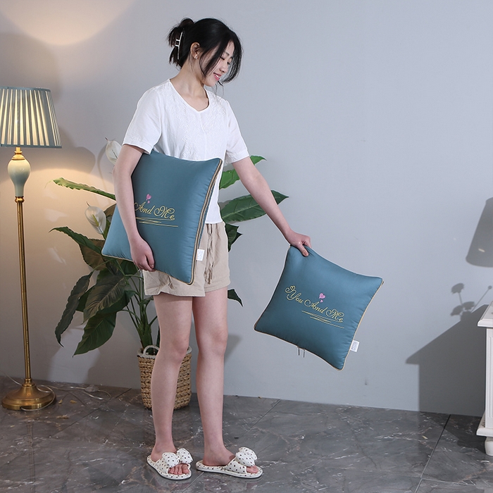 91家纺网 家纺一手货源 找家纺 照世 2023新款 全棉简约系列抱枕被 蓝色