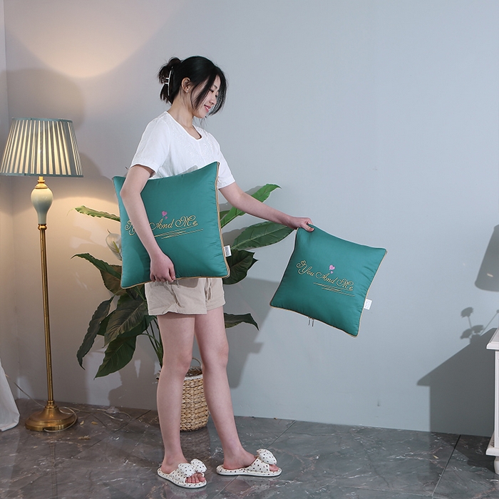 91家纺网 家纺一手货源 找家纺 照世 2023新款 全棉简约系列抱枕被 绿色