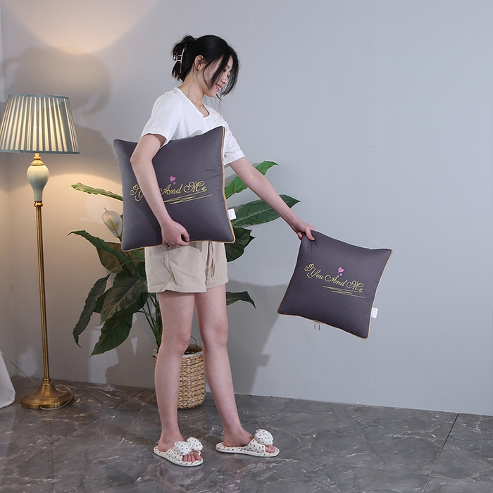 91家纺网 家纺一手货源 找家纺 照世 2023新款 全棉简约系列抱枕被 深灰