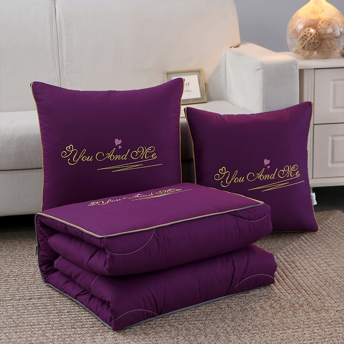 91家纺网 家纺一手货源 找家纺 照世 2023新款 全棉简约系列抱枕被 紫色