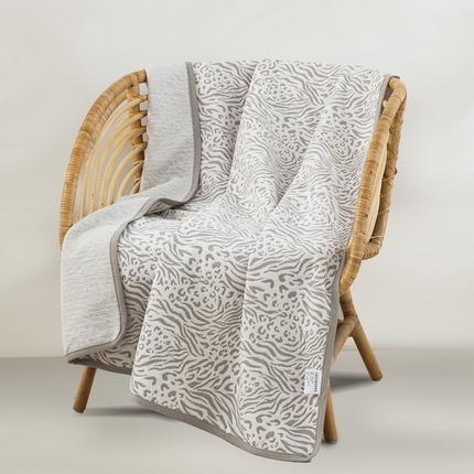 91家纺网 家纺一手货源 找家纺 美伦美焕 2023新款全棉针织提花披肩毯 豹纹（灰）