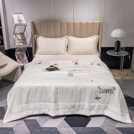 91家纺网 家纺一手货源 找家纺 优姿 2024新款仿棉麻抗菌绣花夏被 蝶纷飞-粉