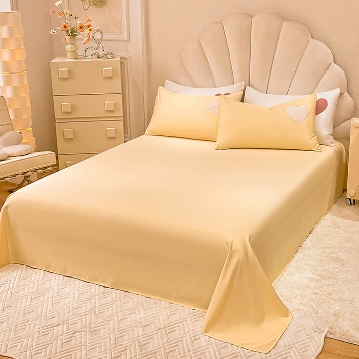 91家纺网 家纺一手货源 找家纺 艾米家居 2025新款水洗真丝刺绣四件套-爱心系列 爱心黄