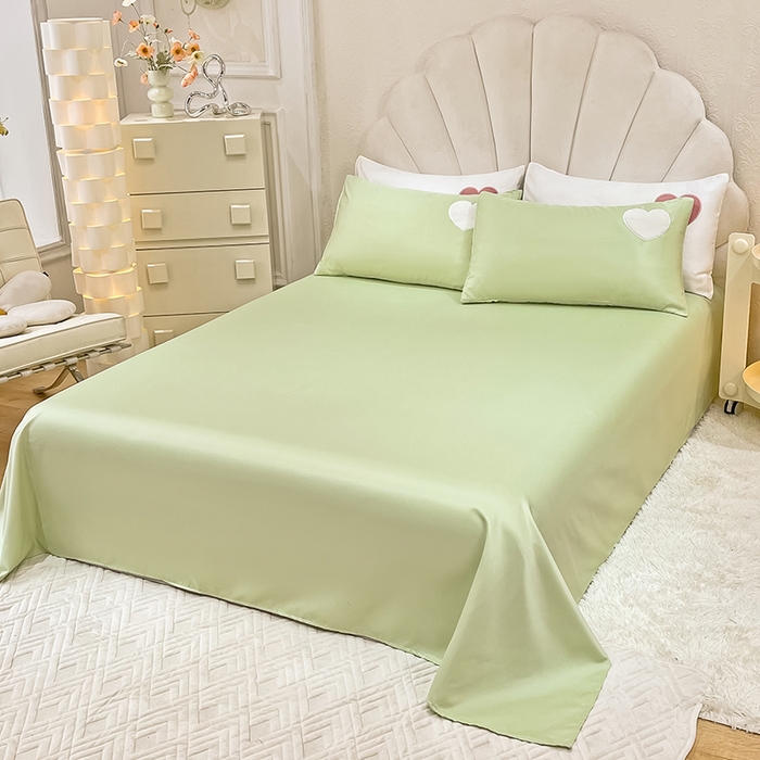 91家纺网 家纺一手货源 找家纺 艾米家居 2025新款水洗真丝刺绣四件套-爱心系列 爱心水绿