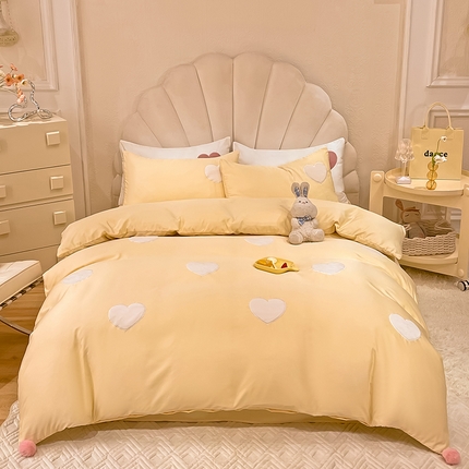 91家纺网 家纺一手货源 找家纺 （总）艾米家居 2025新款水洗真丝刺绣四件套-爱心系列