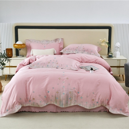 星尚2023款100支长绒棉绣花四件套-摩登丽人 少女粉