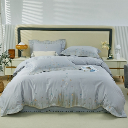 星尚2023款100支长绒棉绣花四件套-摩登丽人 绅士灰