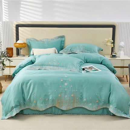 星尚2023款100支长绒棉绣花四件套-摩登丽人 松茶绿