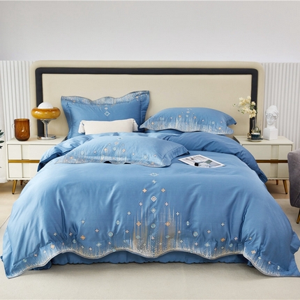 91家纺网 家纺一手货源 找家纺 （总）星尚2023款100支长绒棉绣花四件套-摩登丽人