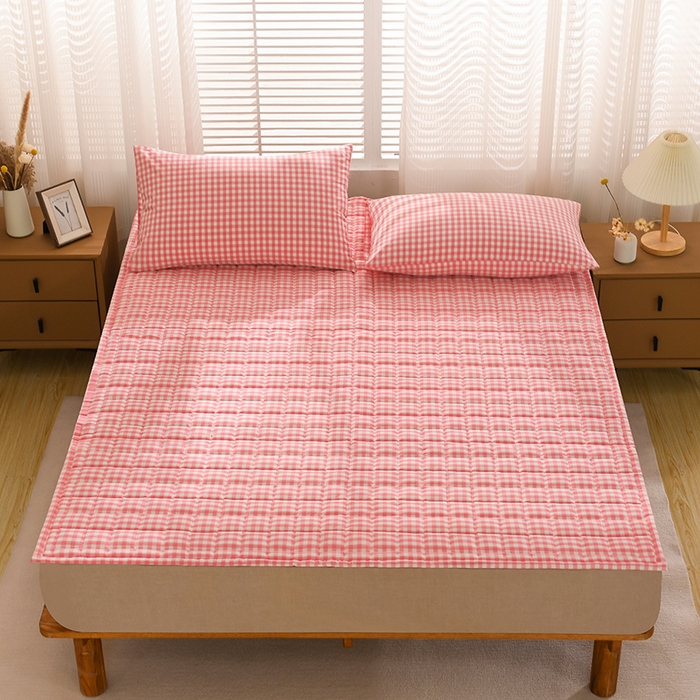 91家纺网 家纺一手货源 找家纺 恋绒 2023新款A类全棉色织水洗棉床垫软床垫床褥垫子 水洗棉-粉格