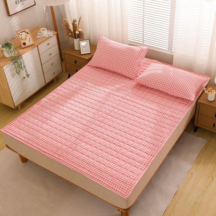 91家纺网 家纺一手货源 找家纺 恋绒 2023新款A类全棉色织水洗棉床垫软床垫床褥垫子 水洗棉-粉格