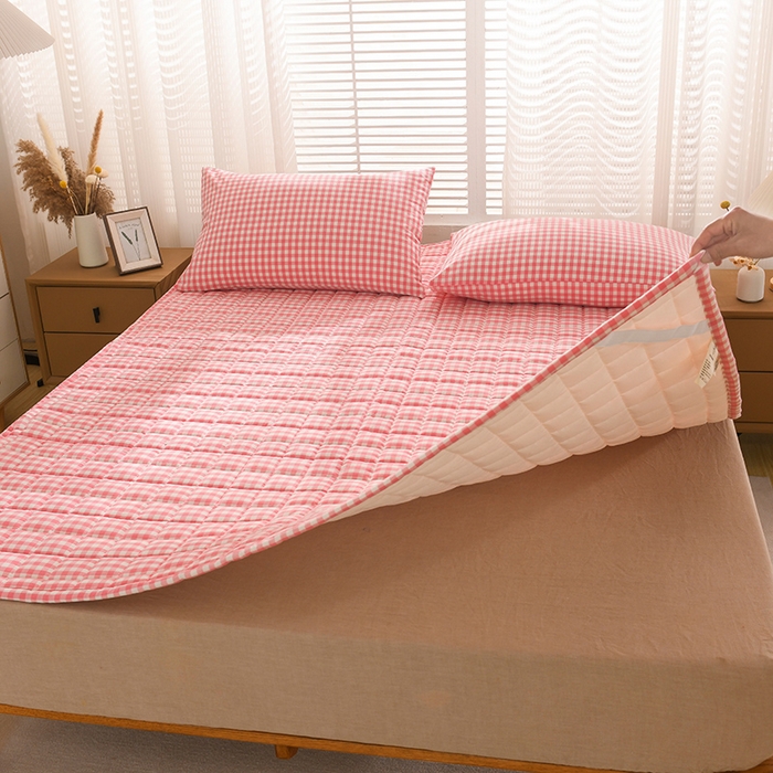 91家纺网 家纺一手货源 找家纺 恋绒 2023新款A类全棉色织水洗棉床垫软床垫床褥垫子 水洗棉-粉格